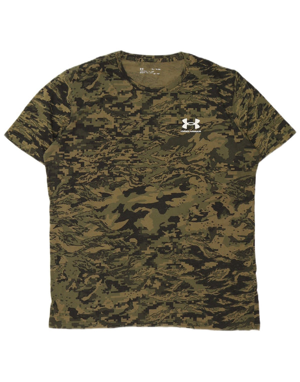 Under Armour Hombre Heat Gear Camiseta Top XL Caqui Camuflaje Algodón