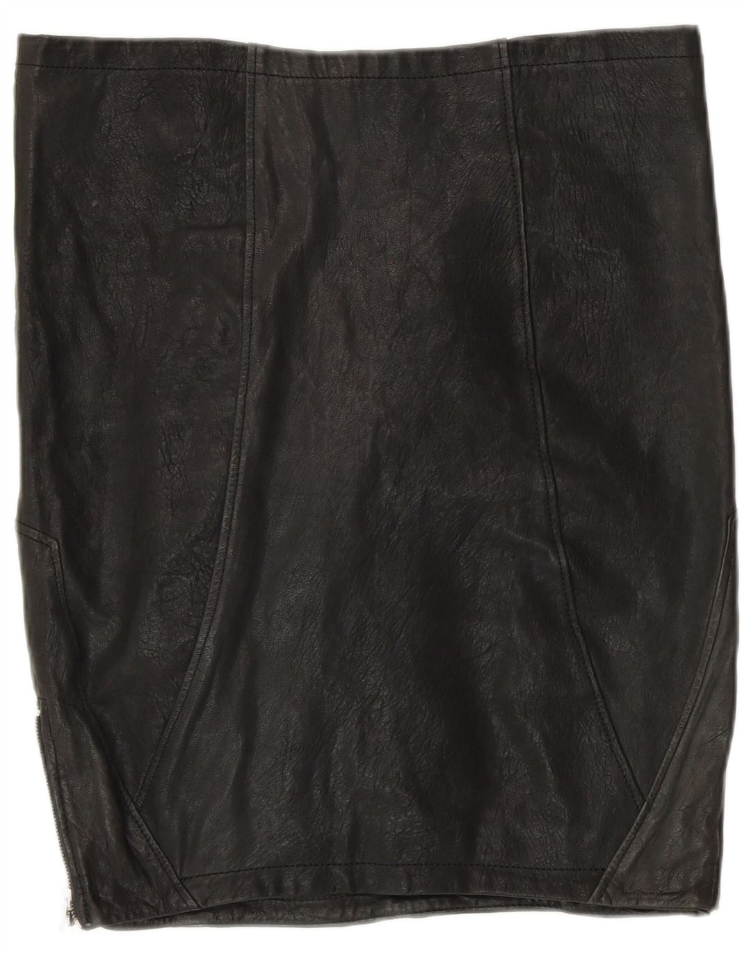 VINTAGE Falda de cuero para mujer Reino Unido 12 Medio W30 Cuero patchwork negro