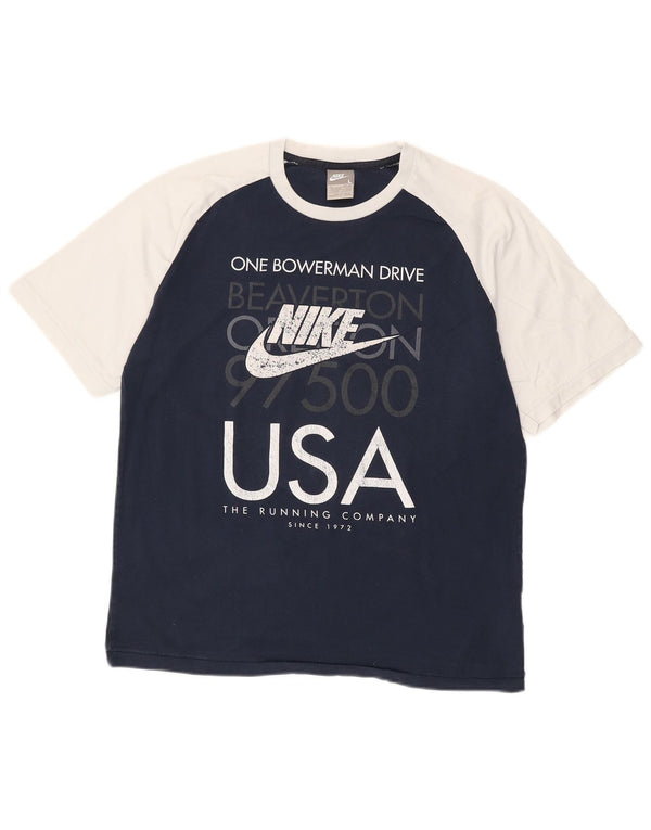 NIKE Camiseta gráfica para hombre Top grande de algodón con bloques de color azul marino