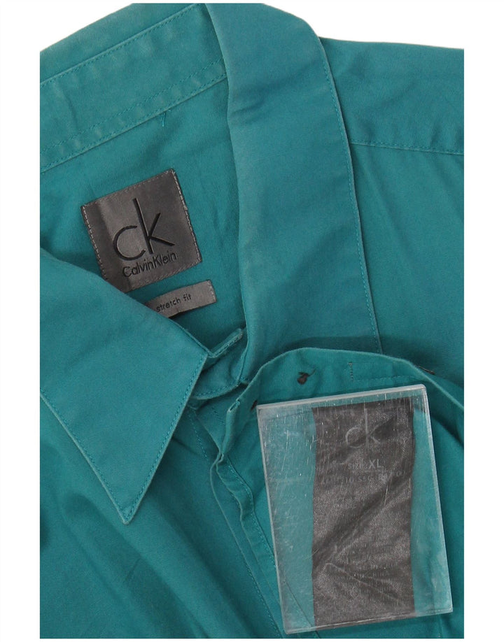 CALVIN KLEIN Camisa elástica para hombre XL Algodón verde