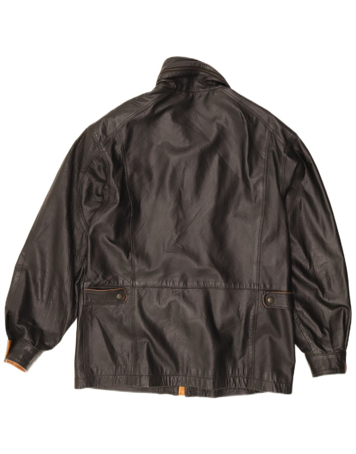 Vintage hombres chaqueta de cuero con capucha Reino Unido 40 cuero negro grande