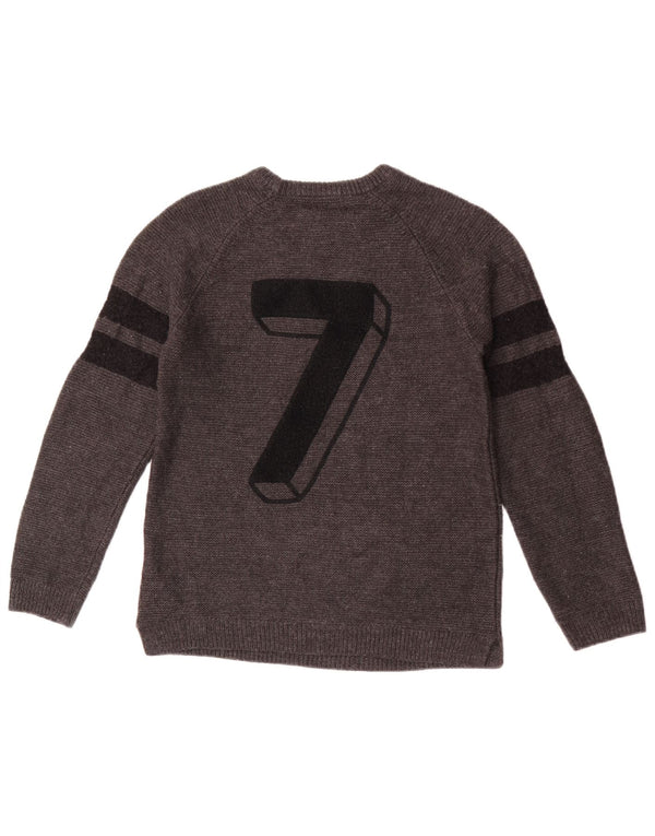 Zara Suéter gráfico con cuello barco para niños 11-12 años Acrílico a rayas gris