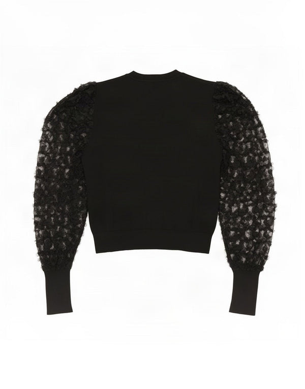 Zara Womens Crop Top Long Sleeve UK 12 Medium Black Floral Viscose