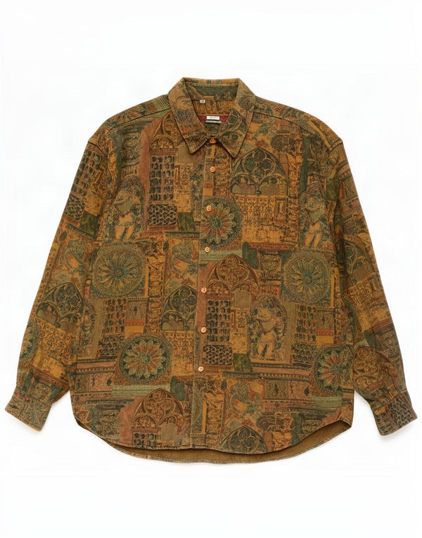 Camisa vintage con estampado abstracto para hombre XL Caqui