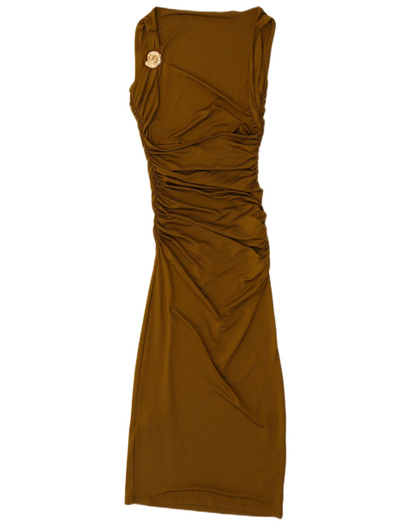 Zara Mujer Vestido Ajustado Sin Mangas UK 42 Mediano Caqui Poliamida