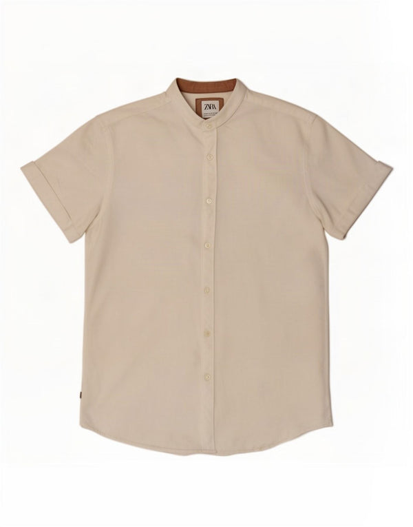 Zara Hombre Camisa Slim Fit Manga Corta Blanco Mediano