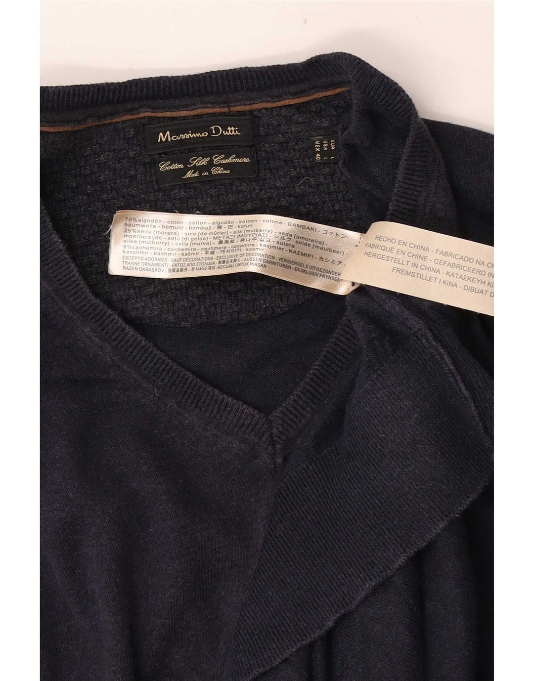 Massimo Dutti Jersey Con Cuello En V Hombre Large Azul Marino Algodón