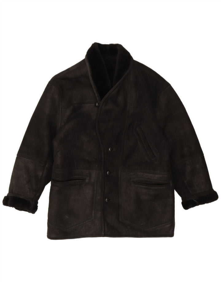 Vintage hombres shearling chaqueta IT 54 2XL negro shearling