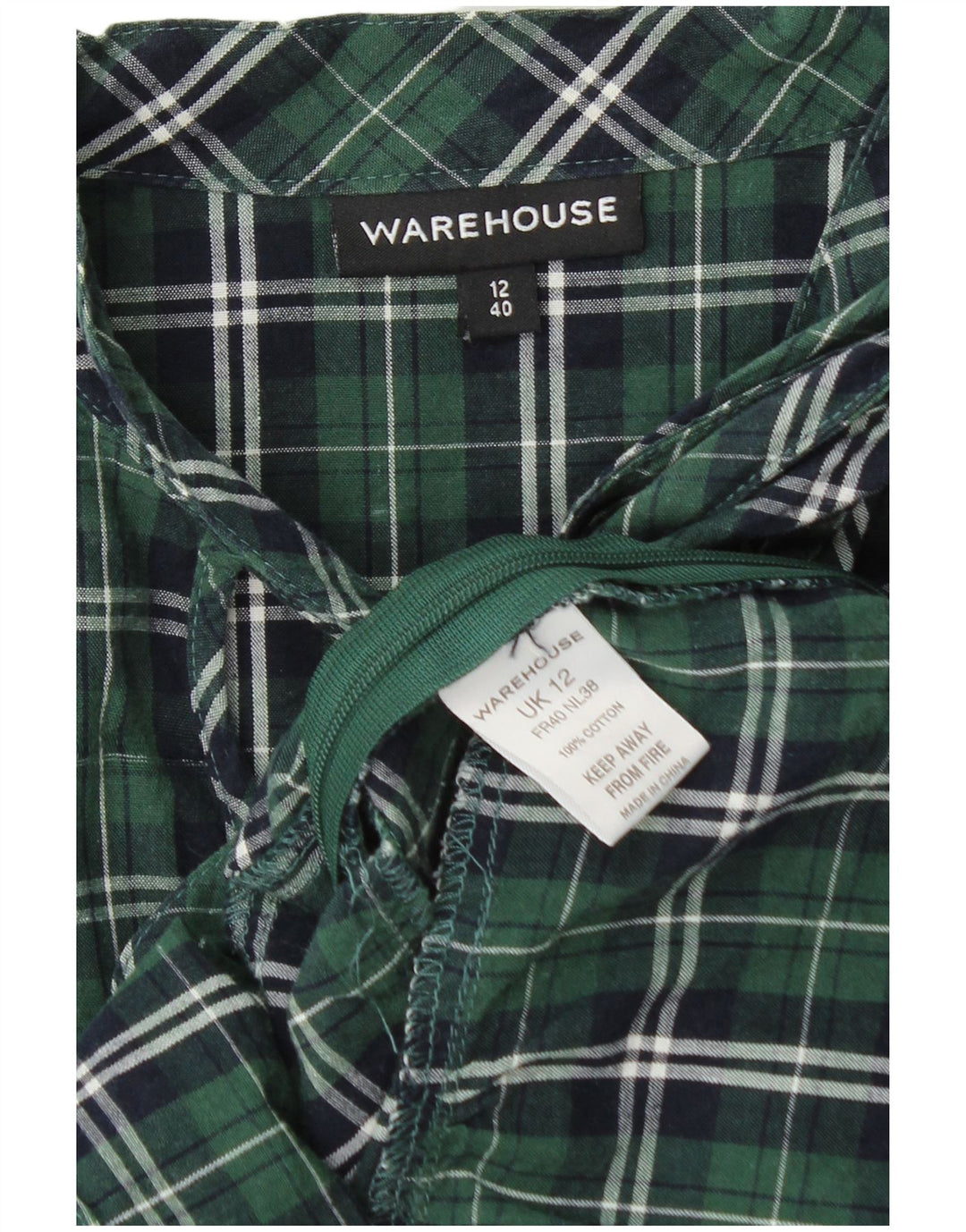 WAREHOUSE Blusa de manga larga para mujer Top UK 12 Medium Green Check