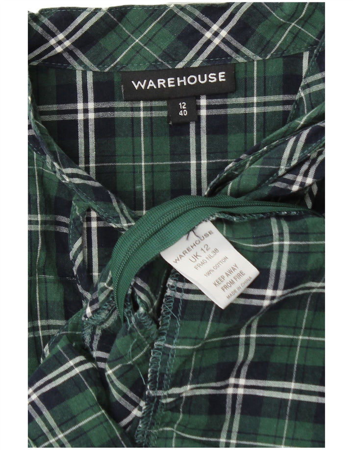 WAREHOUSE Blusa de manga larga para mujer Top UK 12 Medium Green Check