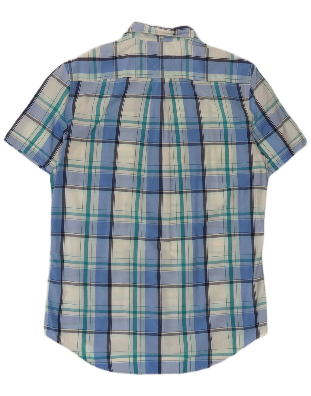 Camisa Tommy Hilfiger de manga corta con ajuste personalizado de algodón a cuadros azul medio para hombre
