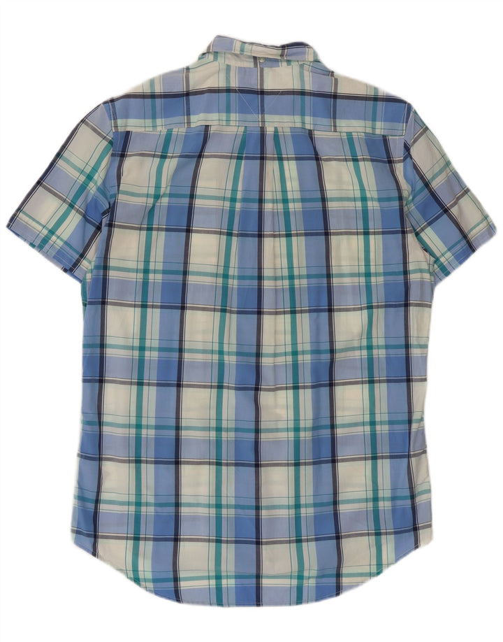 Camisa Tommy Hilfiger de manga corta con ajuste personalizado de algodón a cuadros azul medio para hombre