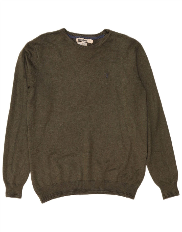 Refrigiwear - Jersey de cuello redondo para hombre, talla grande, viscosa caqui