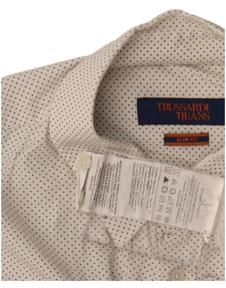 Camisa Trussardi Jeans Hombre Con Estampado Abstracto Slim Fit Algodón Blanco Mediano