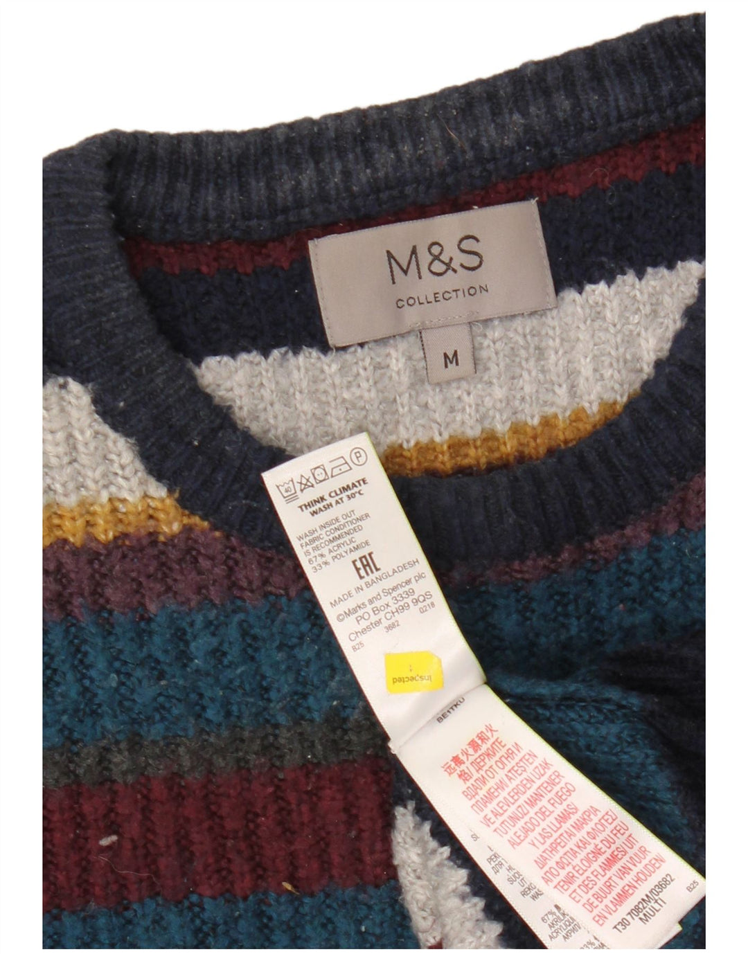 Marks & Spencer - Jersey de cuello redondo para hombre, talla mediana, multicolor, a rayas