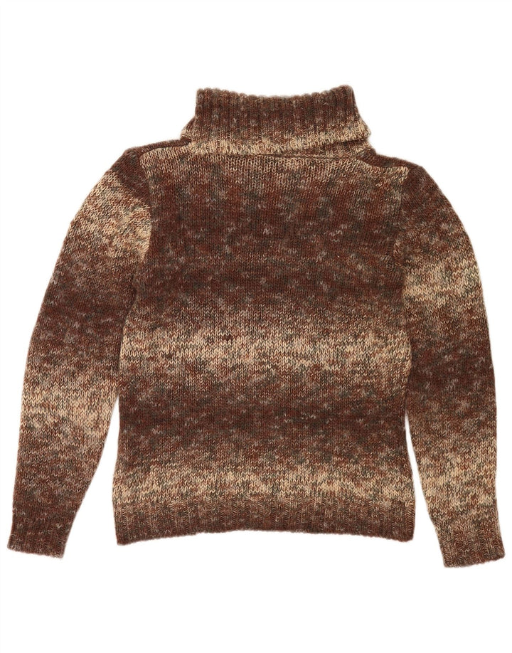 Vintage mujer rollo cuello jersey suéter Reino Unido 14 marrón medio moteado