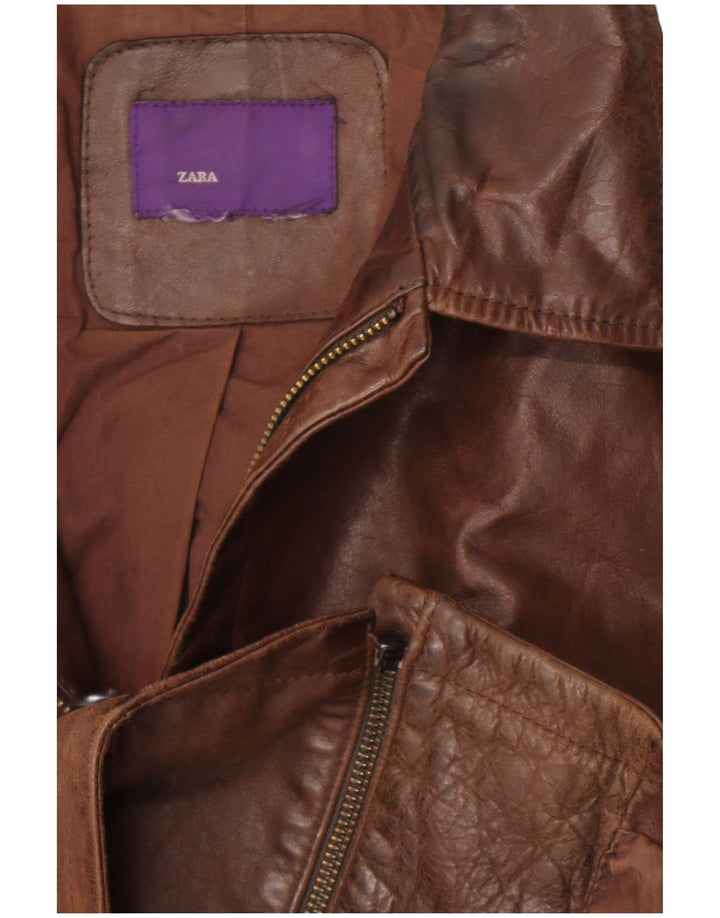 Zara Chaqueta De Cuero Para Hombre UK 38 Marrón Medio