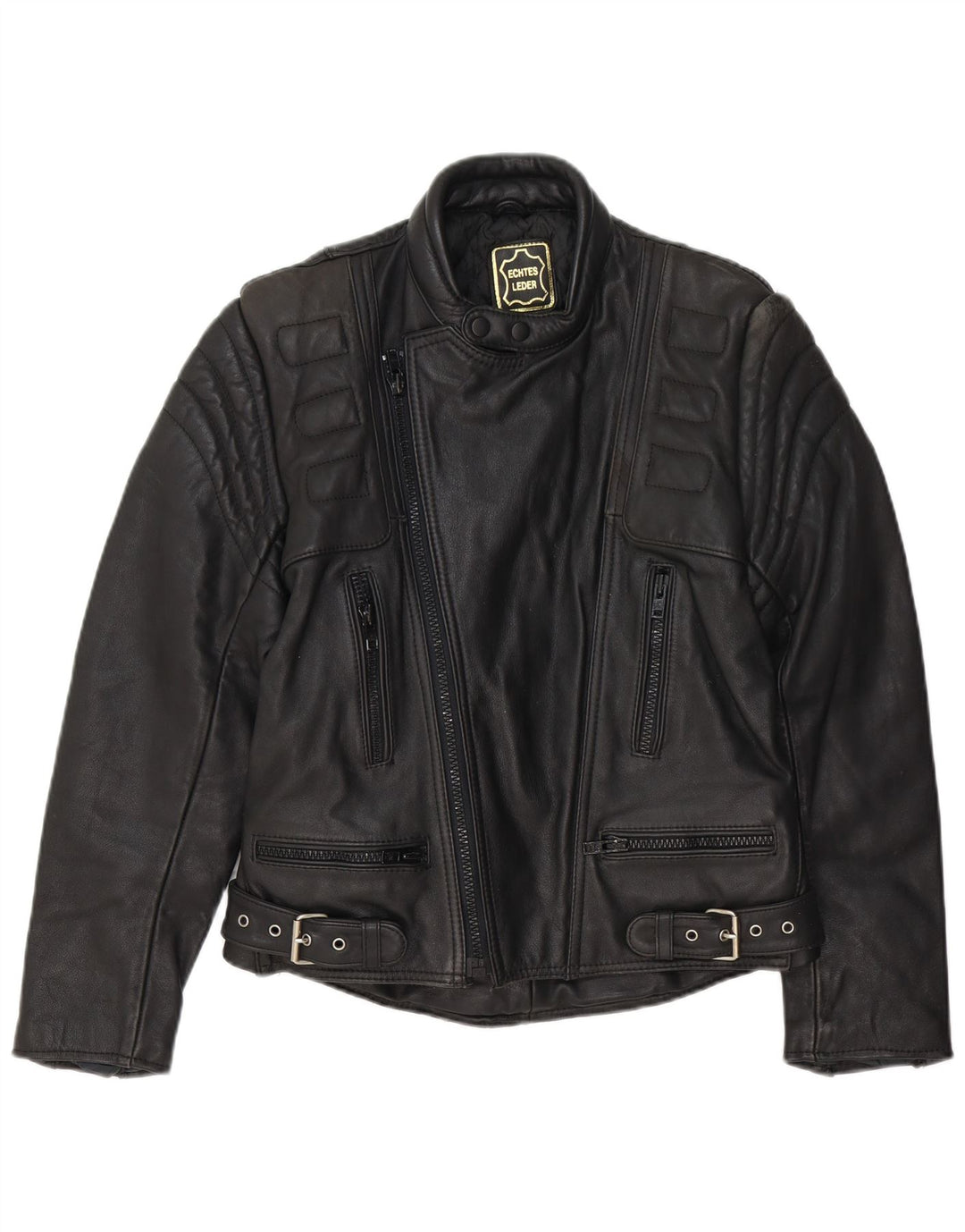 Vintage hombres cuero biker chaqueta EU 48 cuero negro medio