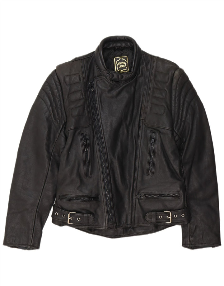 Vintage hombres cuero biker chaqueta EU 48 cuero negro medio