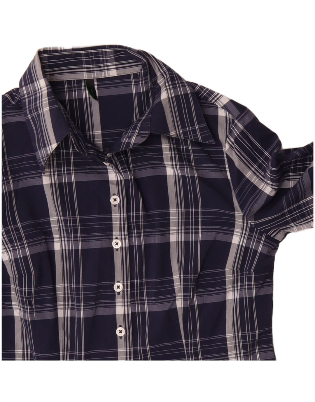 BENETTON Camisa para mujer UK 10 Small Azul marino Cuadros Algodón