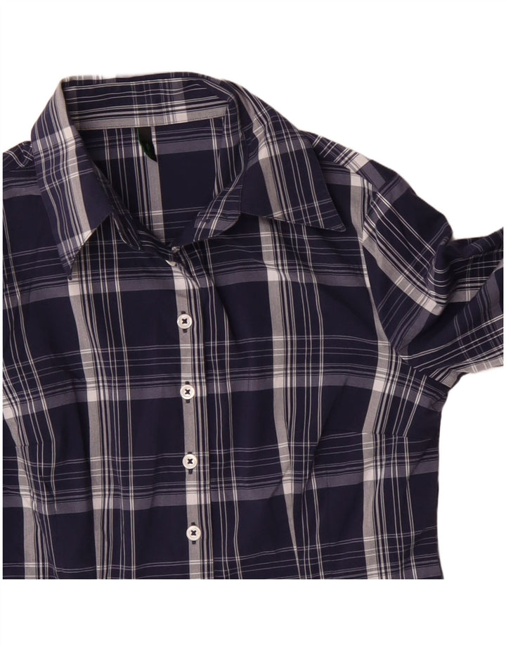 BENETTON Camisa para mujer UK 10 Small Azul marino Cuadros Algodón