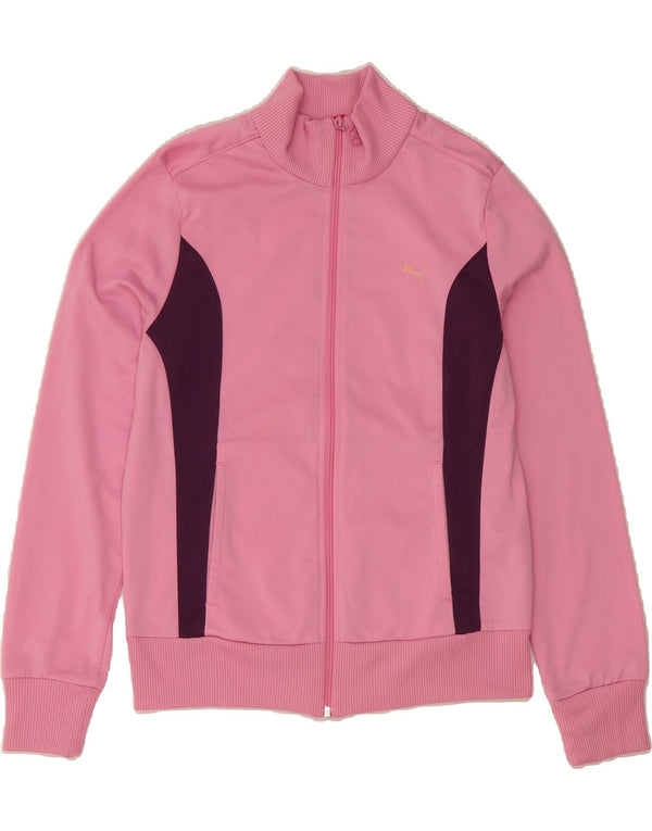 PUMA Womens Tracksuit Top Jacket UK 14 Medium Pink Colourblock Polyester