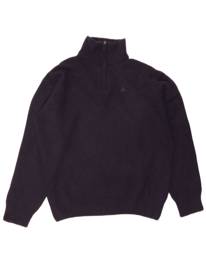 Kappa Mens Zip Neck Jumper Sweater Large Azul Marino Lana De Cordero