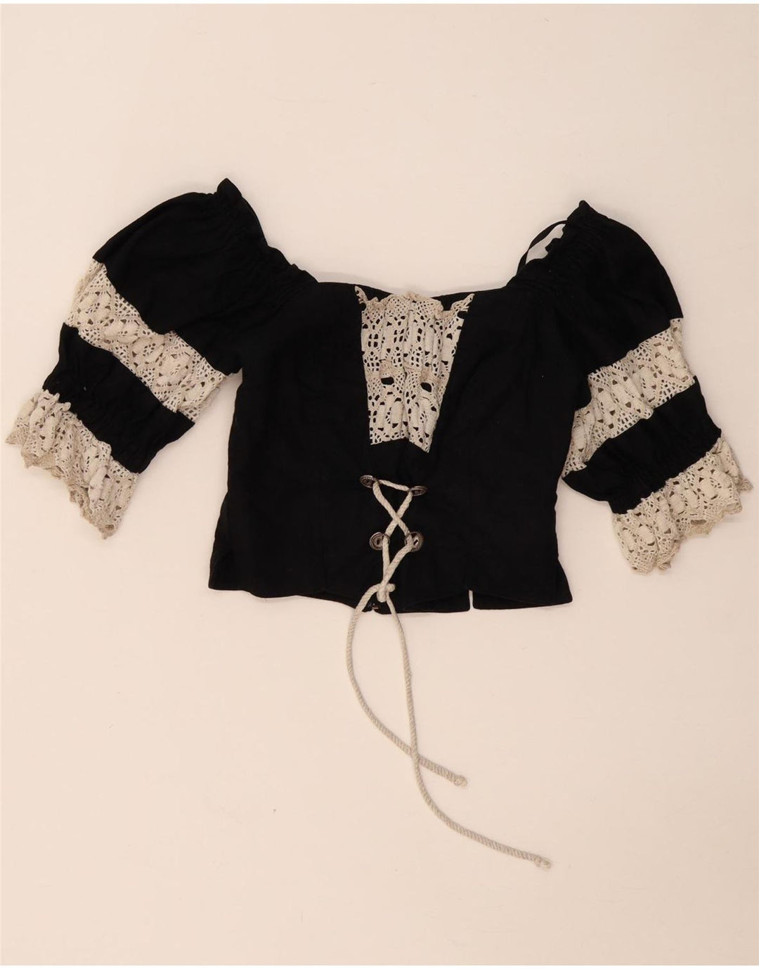 LANDHAUS Top Trachten Crop Corset para Mujer UK 8 Pequeño Lino Floral Negro