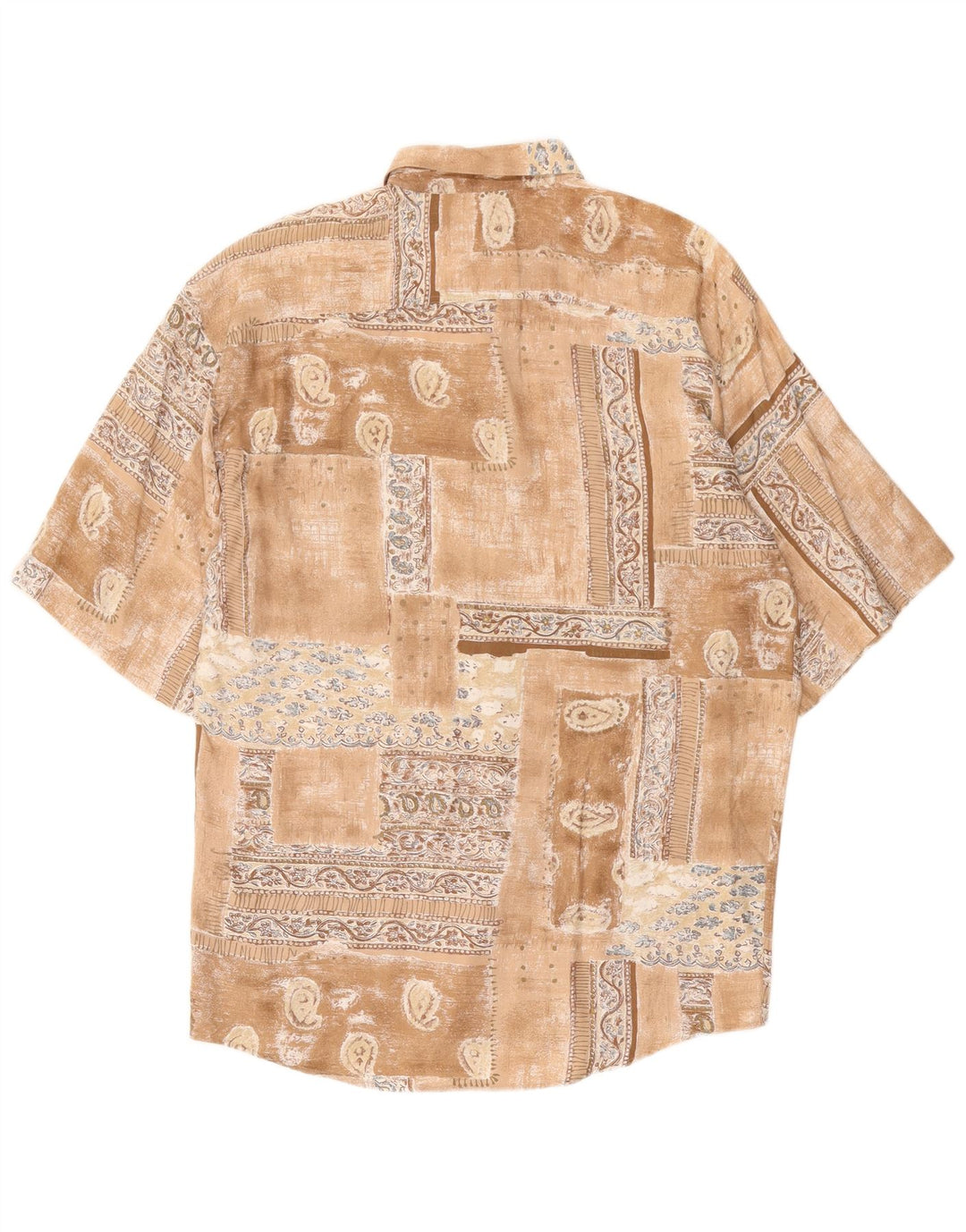 VINTAGE Camisa de manga corta para hombre Patchwork marrón grande