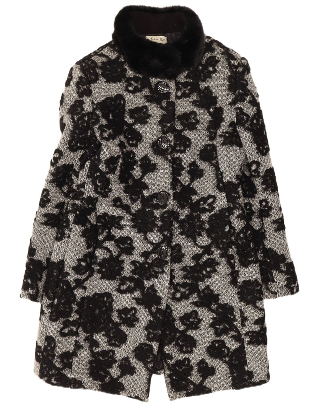Vintage mujer abrigo Reino Unido 12 medio negro floral clásico
