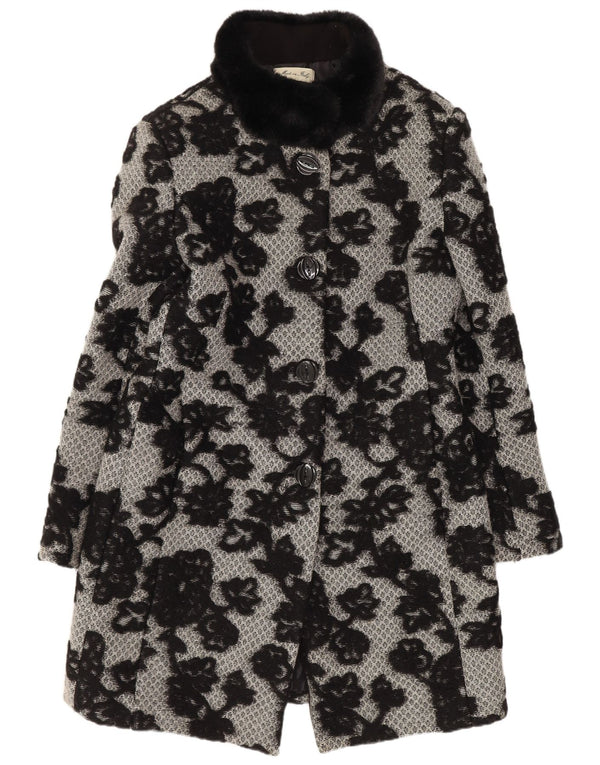 Vintage mujer abrigo Reino Unido 12 medio negro floral clásico