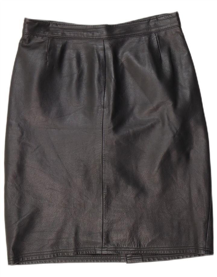 VINTAGE Falda de cuero para mujer IT 44 Mediano W28 Cuero negro