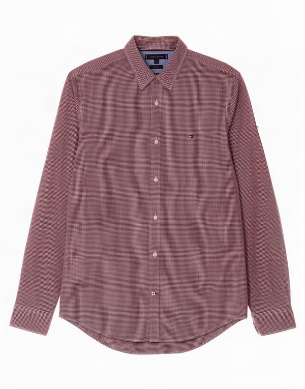 Tommy Hilfiger Camisa Slim Fit para Hombre XL Algodón Vichy Burdeos