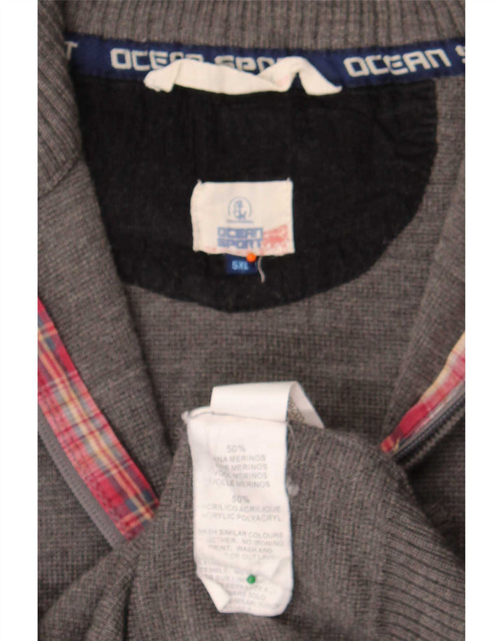 Vintage hombres Cardigan suéter 5XL gris lana merino