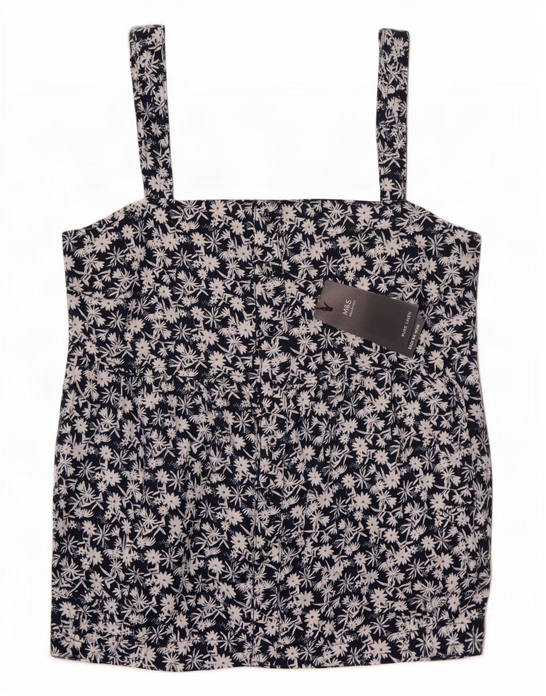 Marks & Spencer Top Cami para Mujer UK 40 Mediano Lino Floral Azul Marino