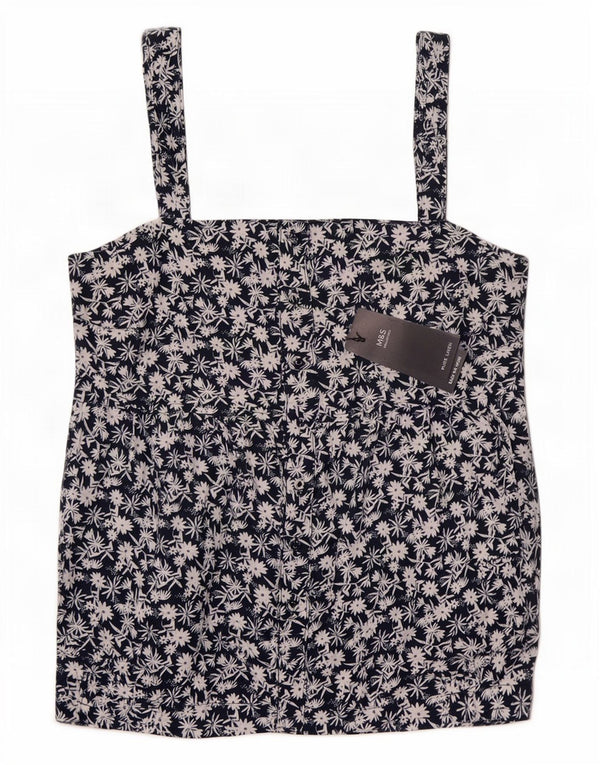 Marks & Spencer Womens Cami Top UK 12 Medium Navy Blue Floral Linen