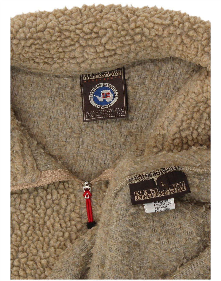Napapijri Mujer Gráfico Zip Neck Fleece Jumper Large Beige Poliacrílico
