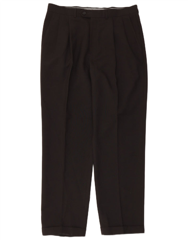 MARKS & SPENCER Pantalón de traje con pinzas para hombre W34 L31 Poliéster negro