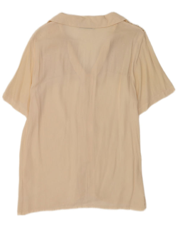 Vintage mujer camisa de manga corta blusa Reino Unido 20 2XL seda beige