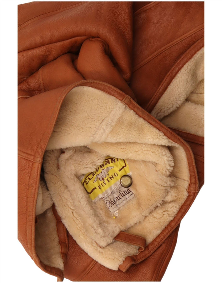 Vintage mujer shearling abrigo EU 42 marrón grande