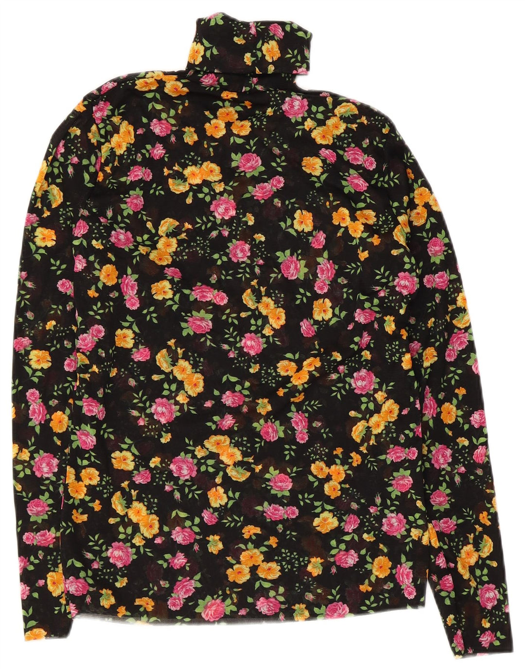 Vintage mujer manga larga blusa Top Reino Unido 10 pequeño negro floral