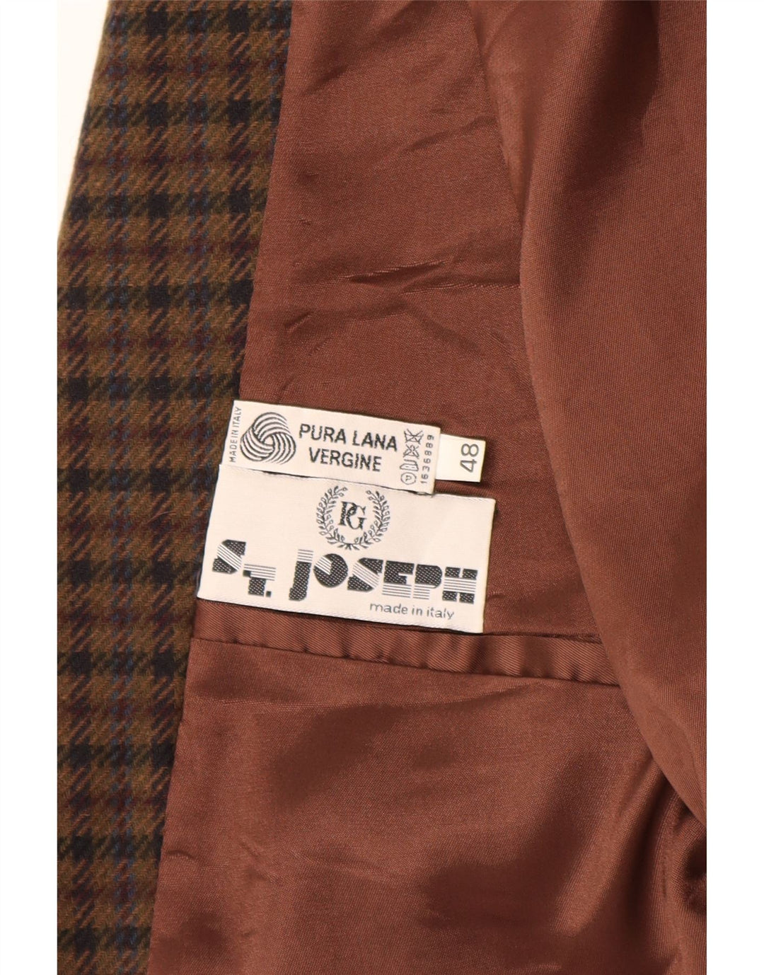 Vintage hombres 2 botones Blazer chaqueta IT 48 marrón medio comprobar lana virgen