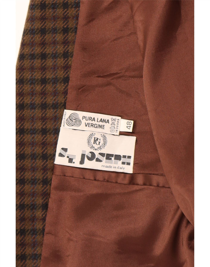 Vintage hombres 2 botones Blazer chaqueta IT 48 marrón medio comprobar lana virgen