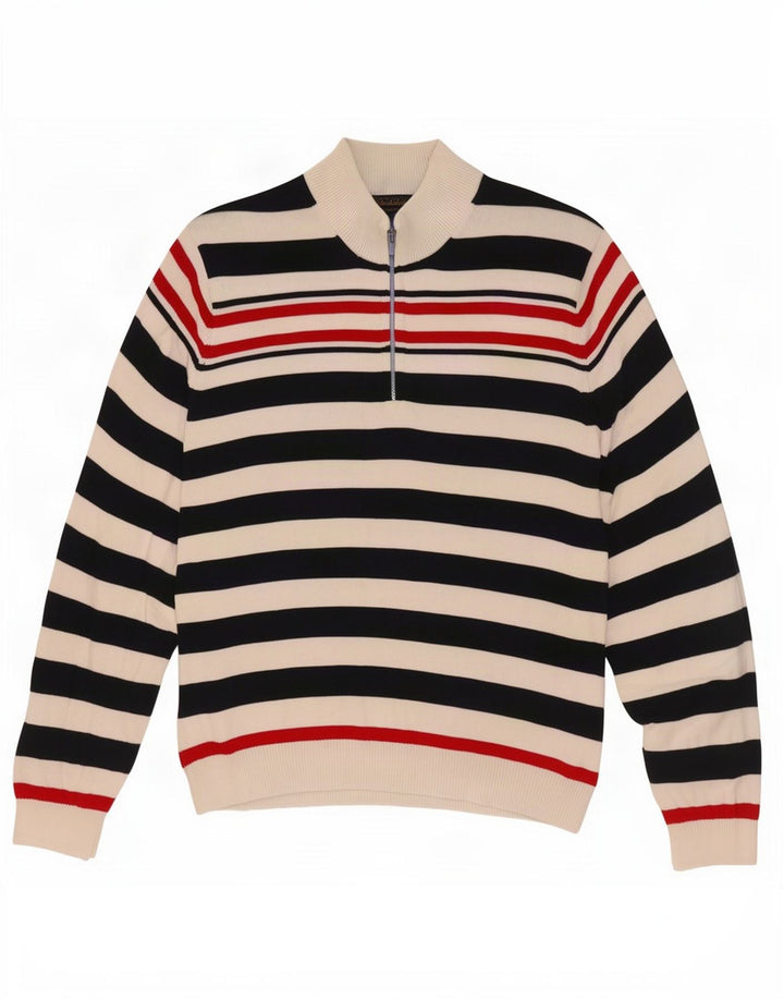 Brooks Brothers Suéter tipo jersey con cuello y botones para hombre XL Azul marino a rayas