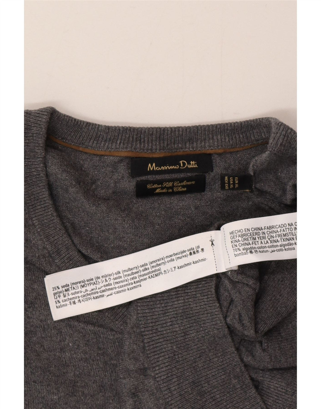 Massimo Dutti Jersey Hombre Cuello Pico XL Gris Algodón