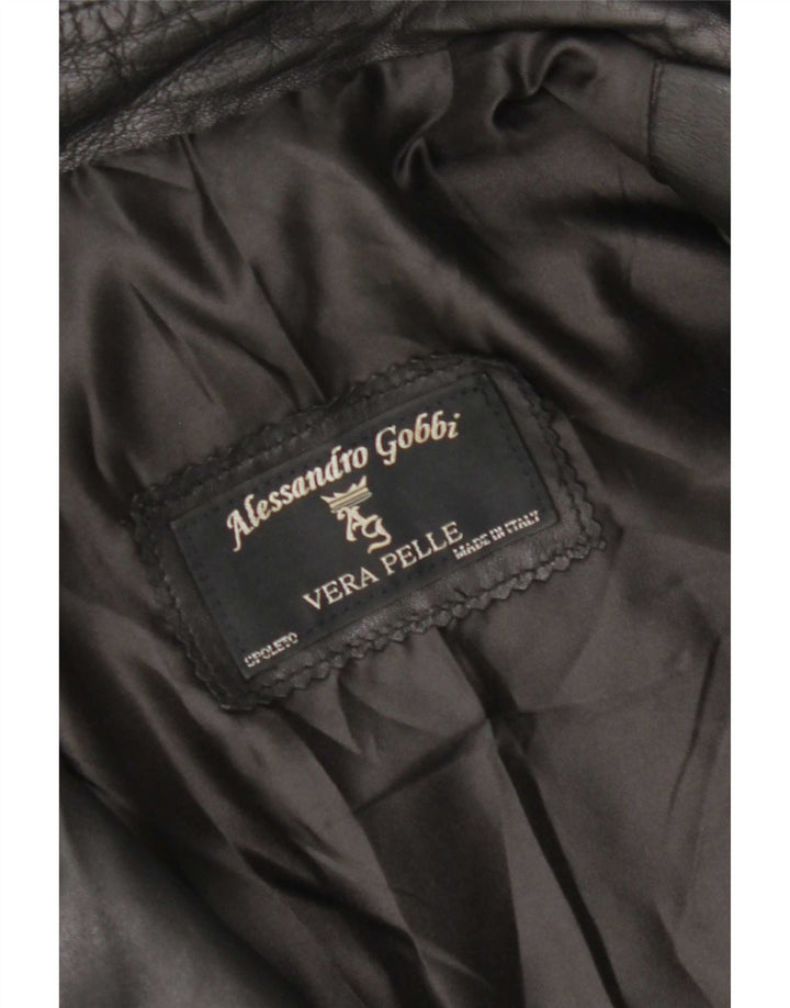 Vintage mujer chaqueta de cuero Reino Unido 14 cuero negro medio