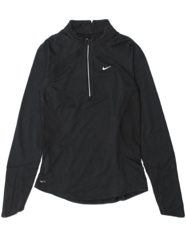Nike Mujer Dri Fit Zip Neck Top Manga Larga UK 4/6 XS Negro Poliéster