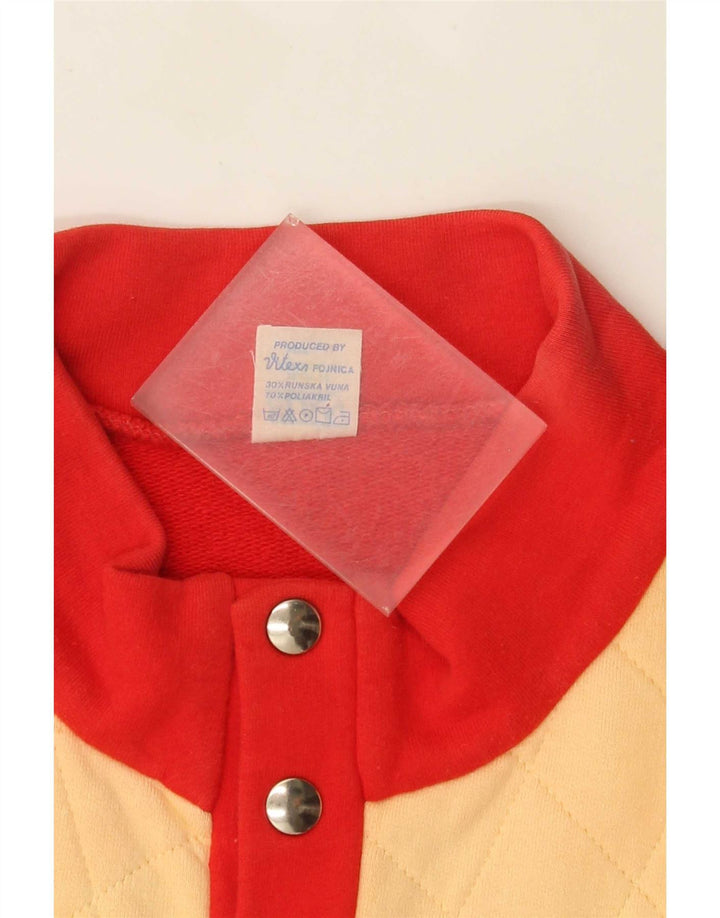 Vintage hombres botón cuello sudadera jumper IT 48 Medium Red Colourblock