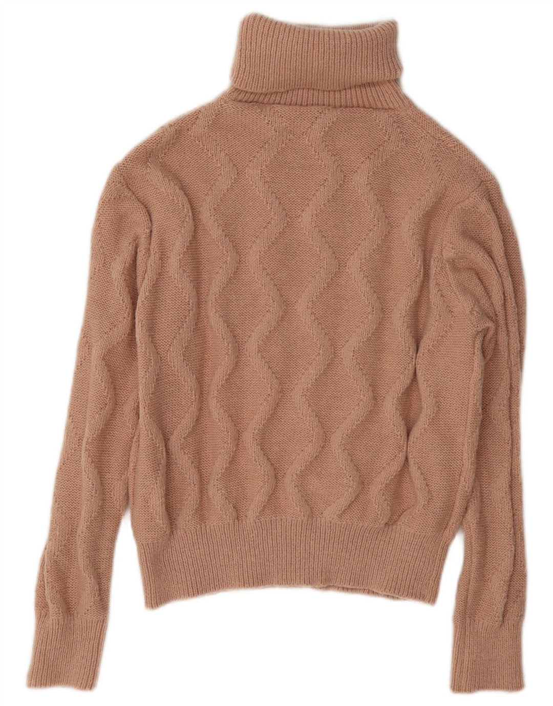Vintage mujer crop roll cuello jersey suéter Reino Unido 14 medio beige poliéster