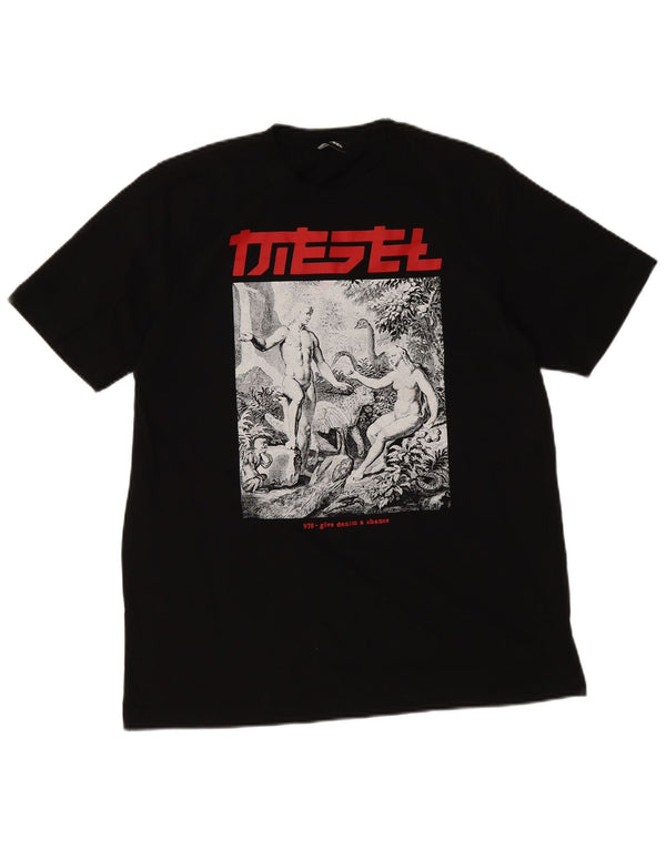 Diesel Hombre Camiseta Gráfica Top Grande Algodón Negro